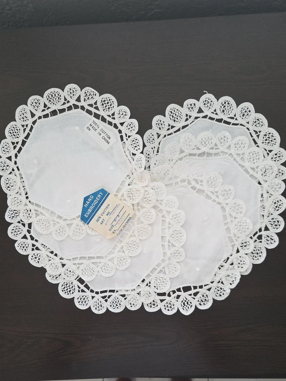 Hand Embroidery White Cotton Lace Doily - Classic Home Dining Accent Set of 6
